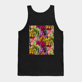 Elegant tropical flowers and leaves pattern floral illustration, red tropical pattern over a Tank Top